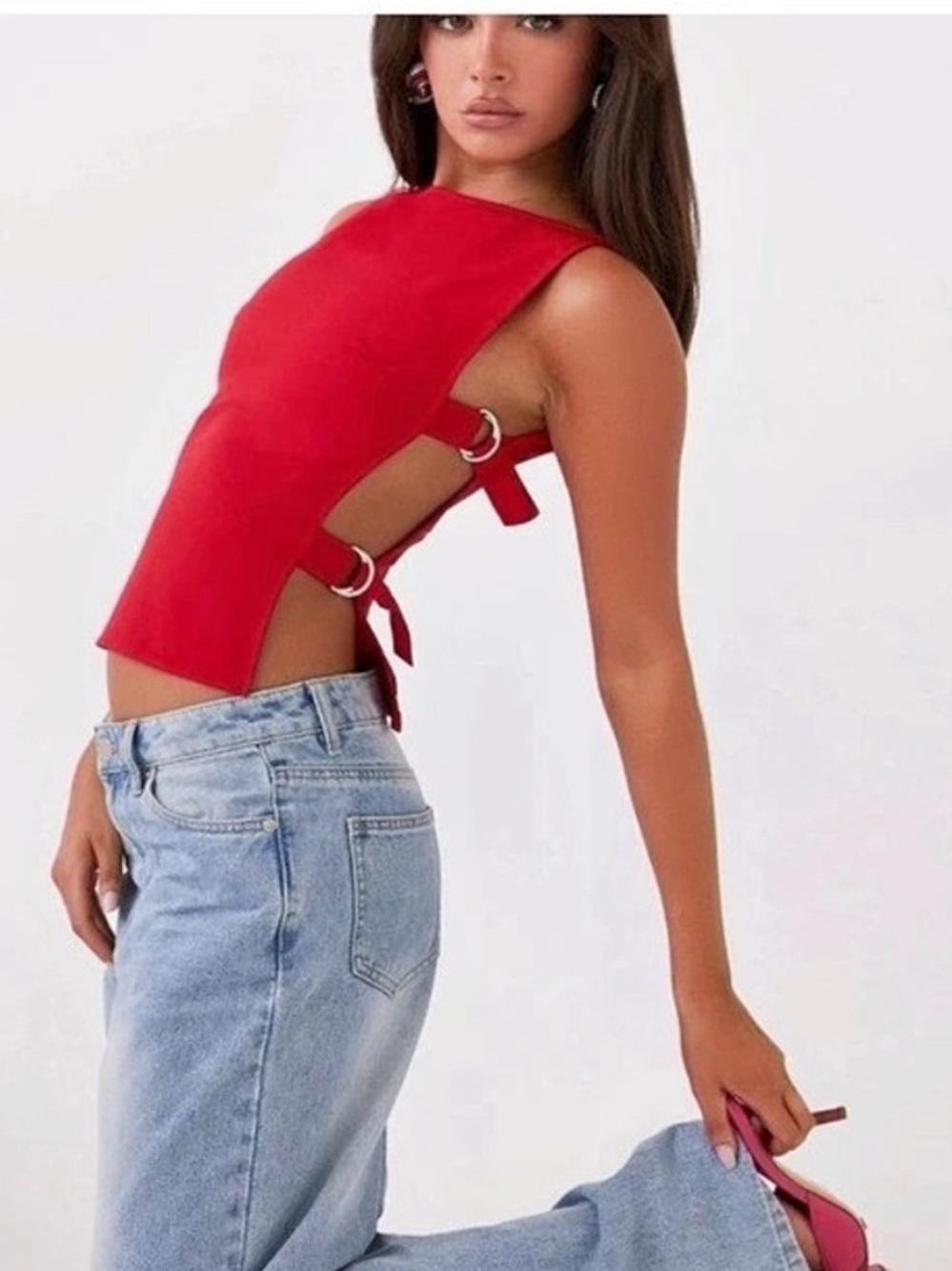 PEPPERMAYO Red Cherish You Side Cutout Buckle Tank Top US 6